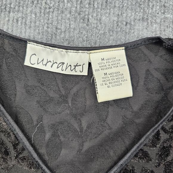 Vintage Currants Shirt Womens Medium Black Sheer Velvet Burnout Y2K 90s Goth - Picture 2 of 5